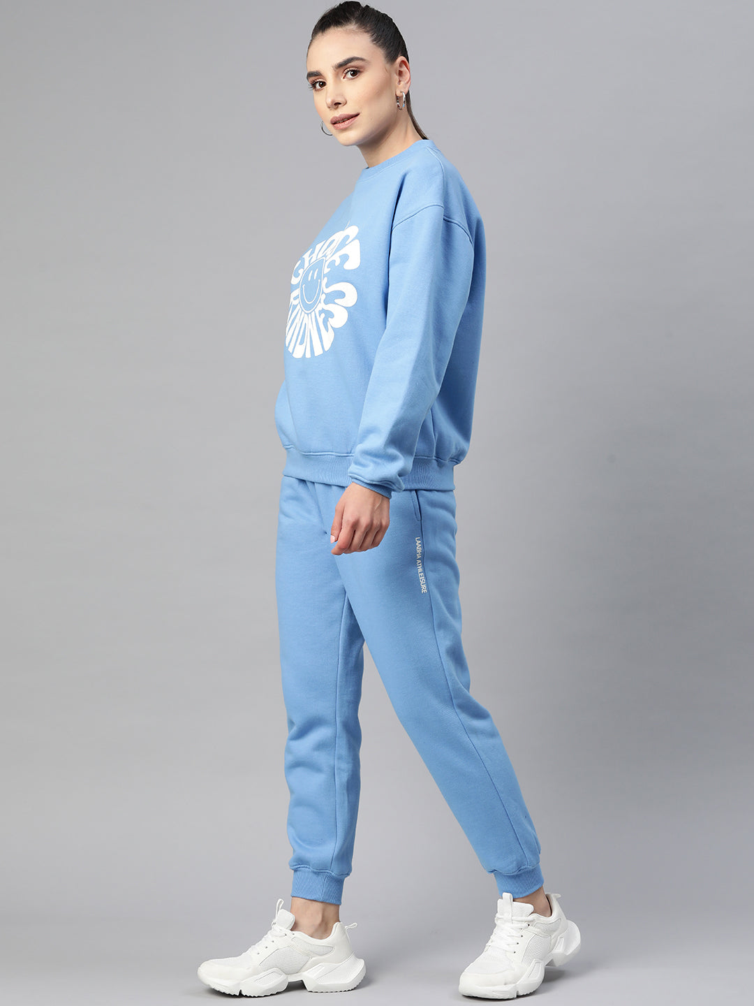 Laabha Women Blue White Printed Tracksuit