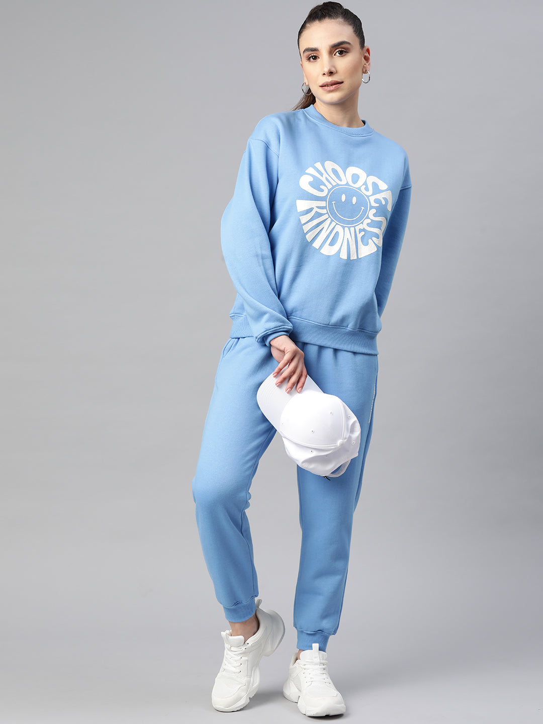 Laabha Women Blue White Printed Tracksuit