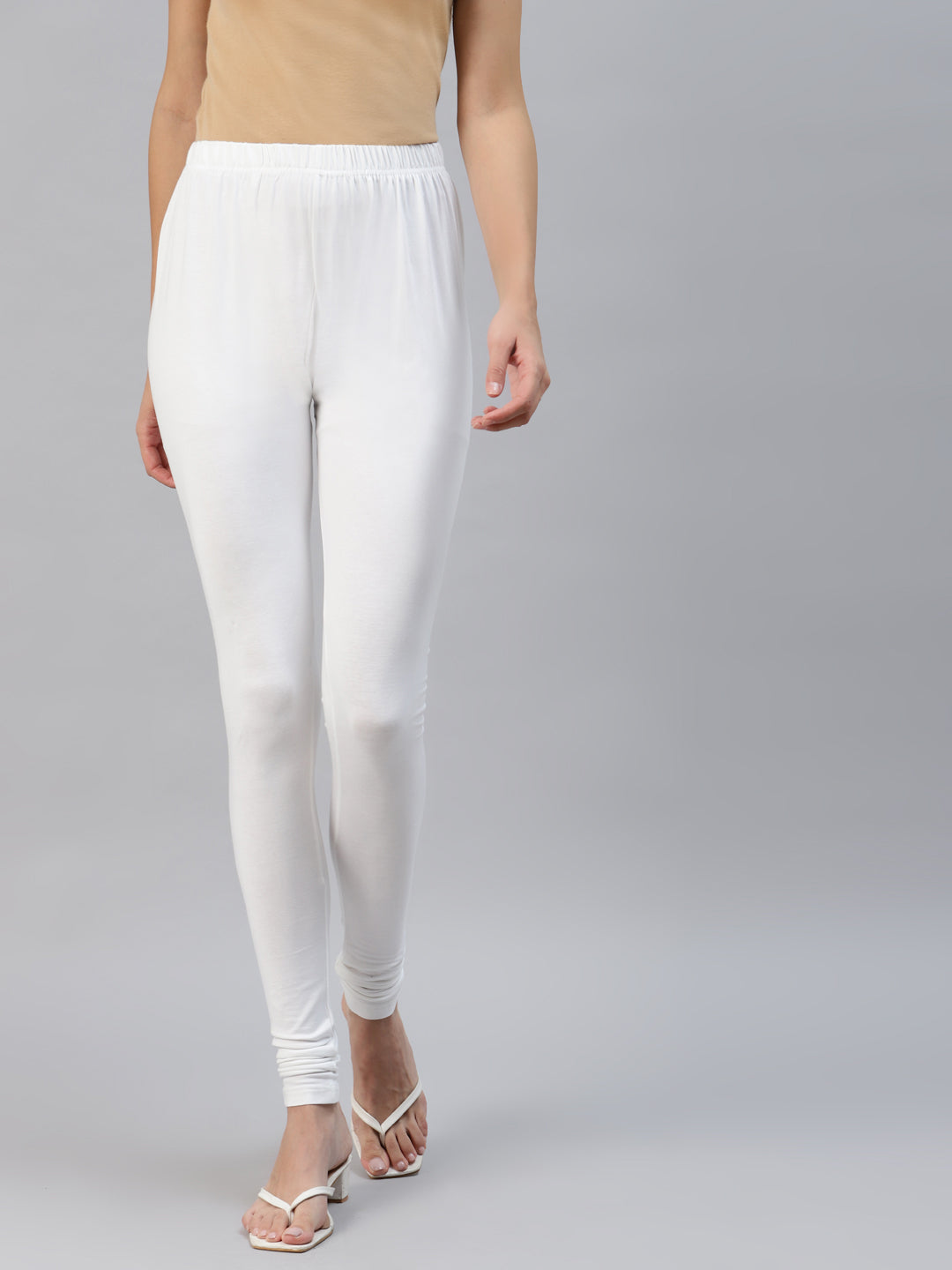 Women white solid churidar leggings