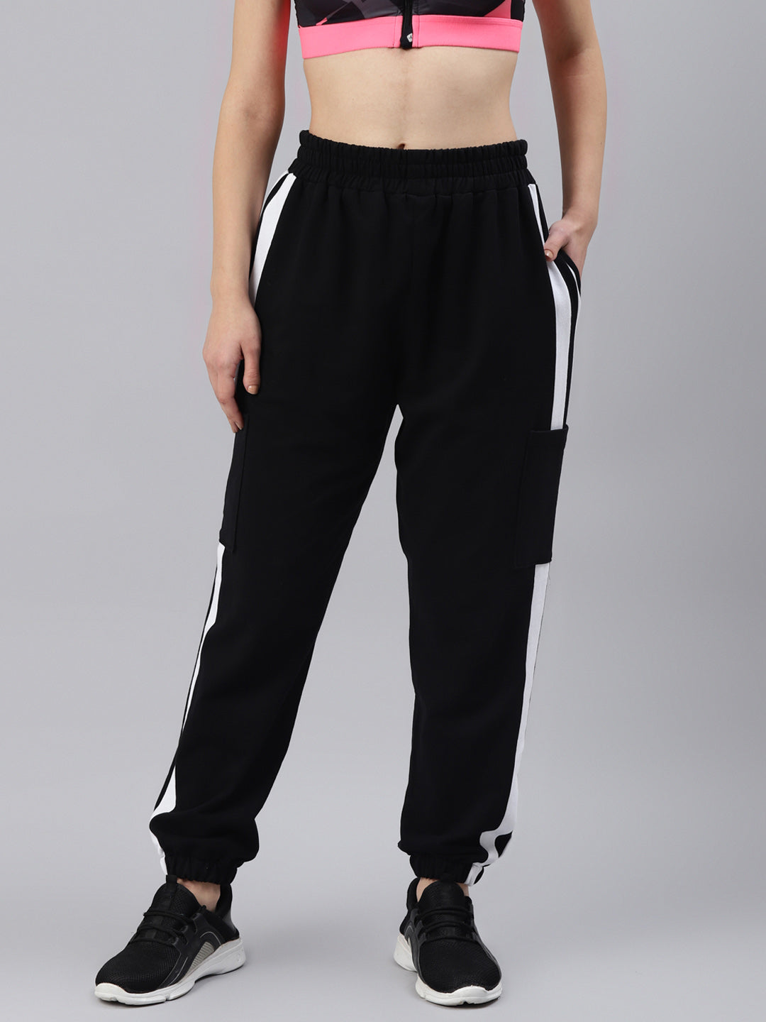 Black White Regular Fit Joggers Track Pants