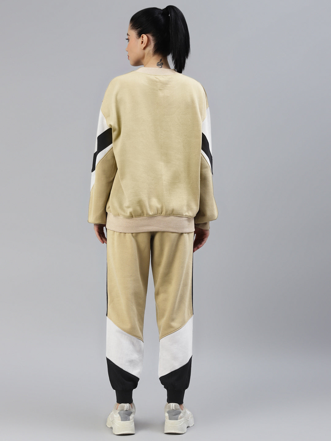 Women Beige & Black Colourblocked Tracksuit