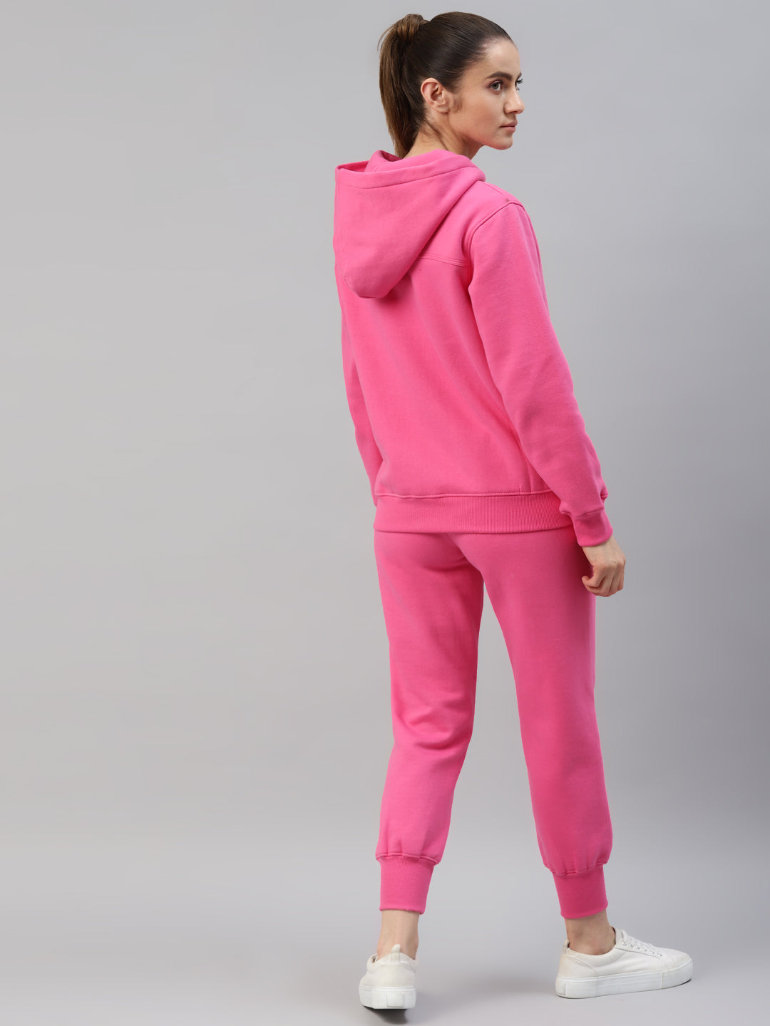 Laabha Women Pink Solid Hooded Tracksuit