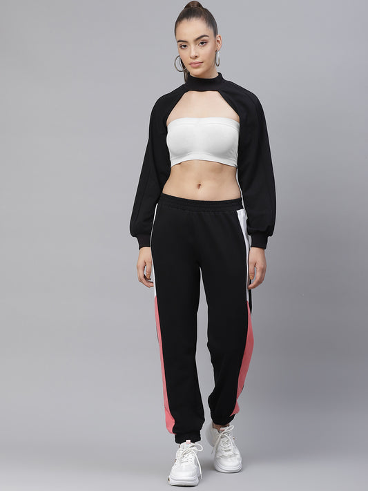 Laabha Women Black Solid Tracksuit With Cutout Detail