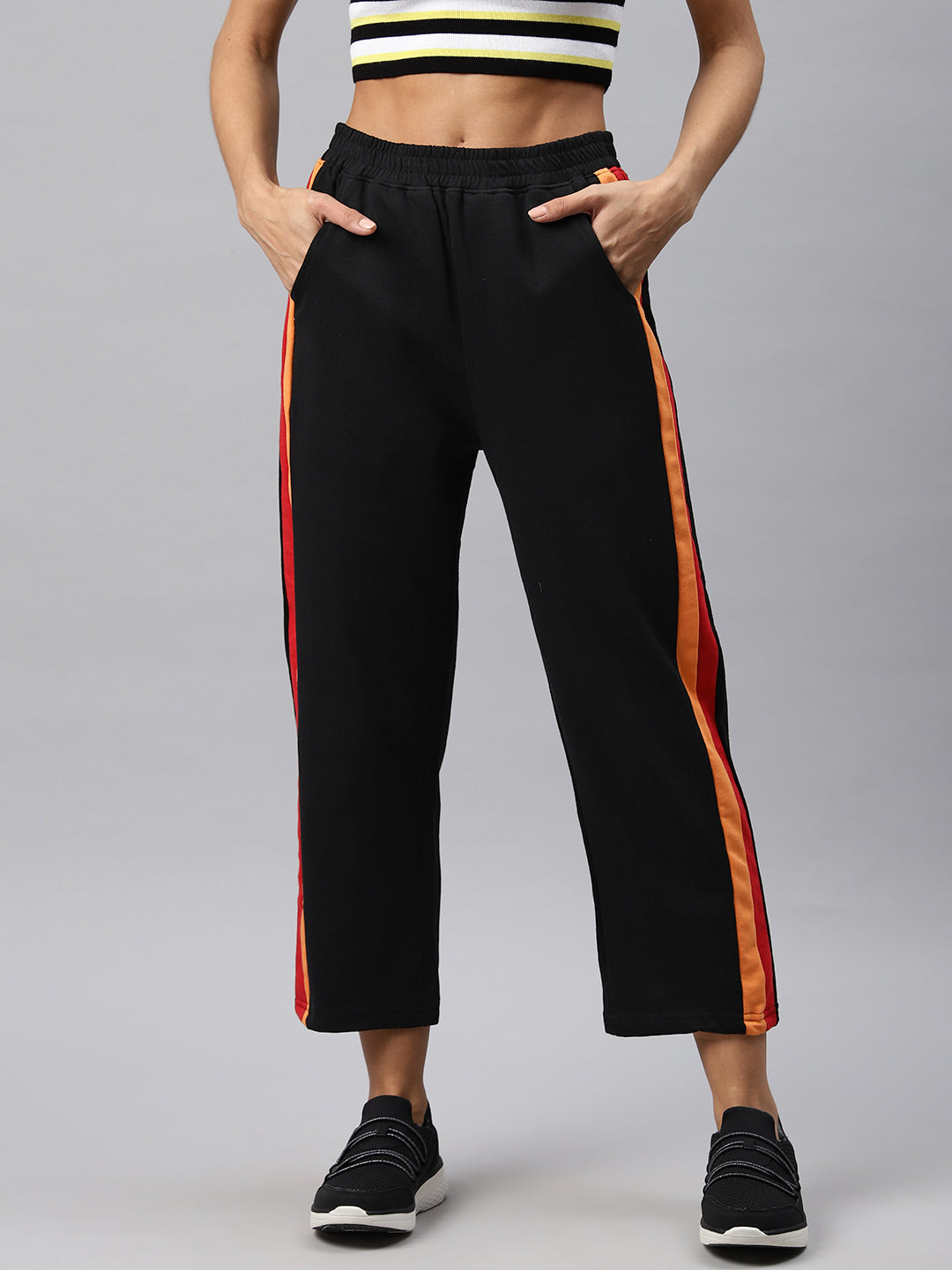 Black trackpants With contrasting colour side stripes