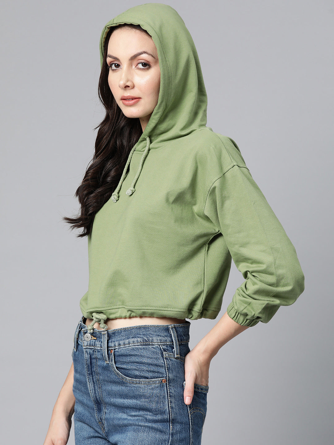 Laabha Stylish Women Olive Sweatshirt with Hoodie
