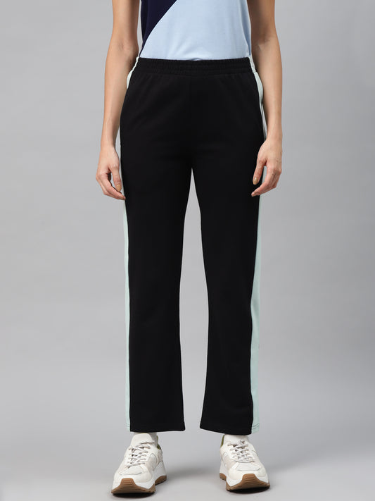 Laabha Women Black Solid Track Pants with Side Strip