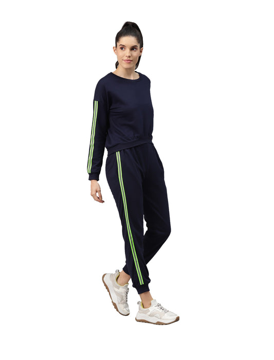Laabha Women Navy Blue Cotton Stylish Tracksuits