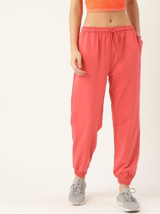 Laabha Women Coral Pink Solid Joggers