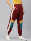 Laabha Women Maroon  Teal Blue Colourblocked Joggers with Side Taping Detail