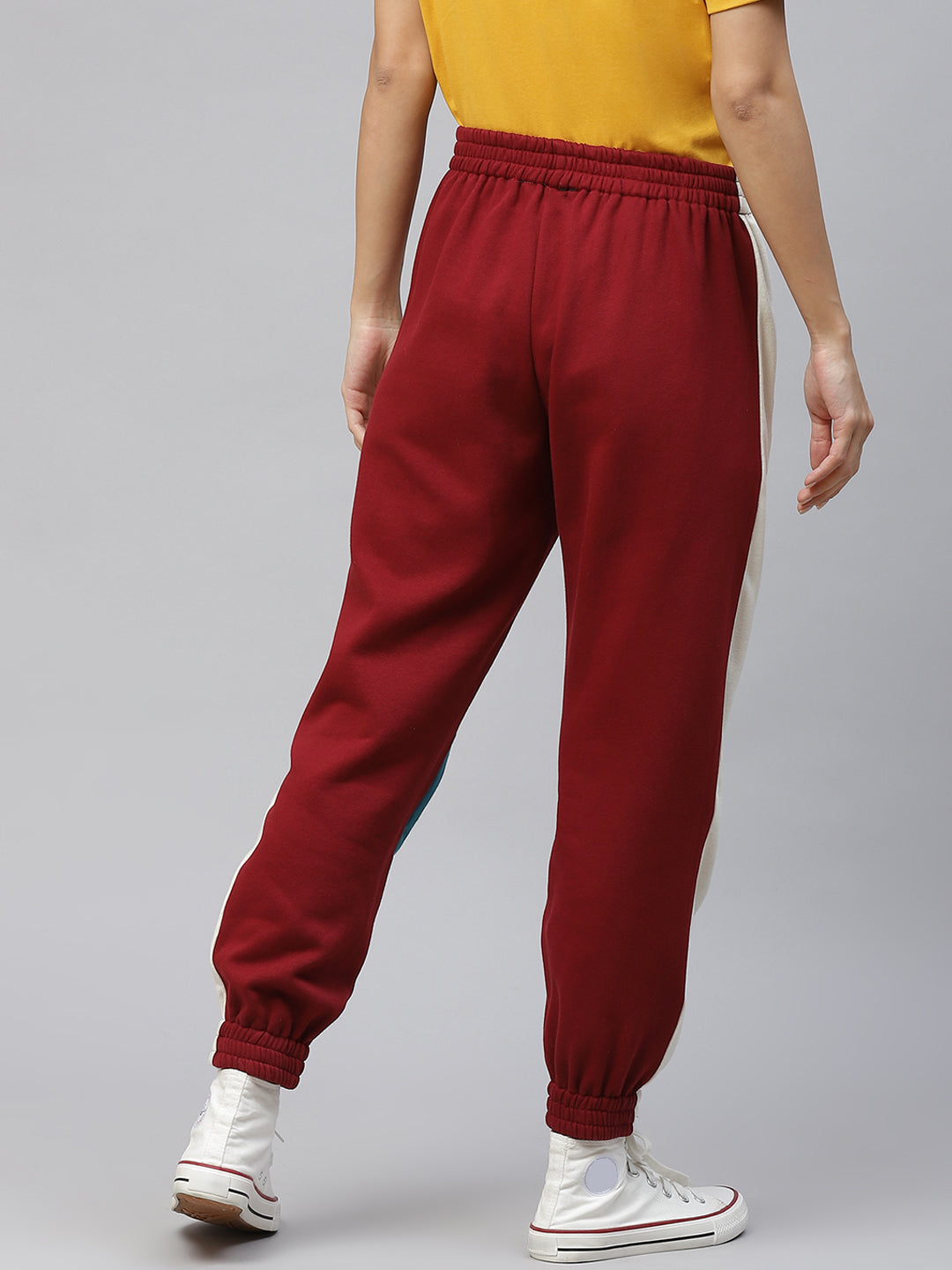 Laabha Women Maroon  Teal Blue Colourblocked Joggers with Side Taping Detail