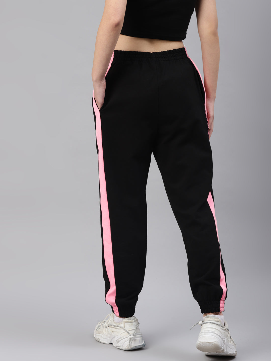 evolove Women's Jogger Stretchable Casual Trousers Ladies/Girls Cotton  lycra/Track Pants/Joggers, Work Out, Sports & Casual wear (Pink with Black  Block)