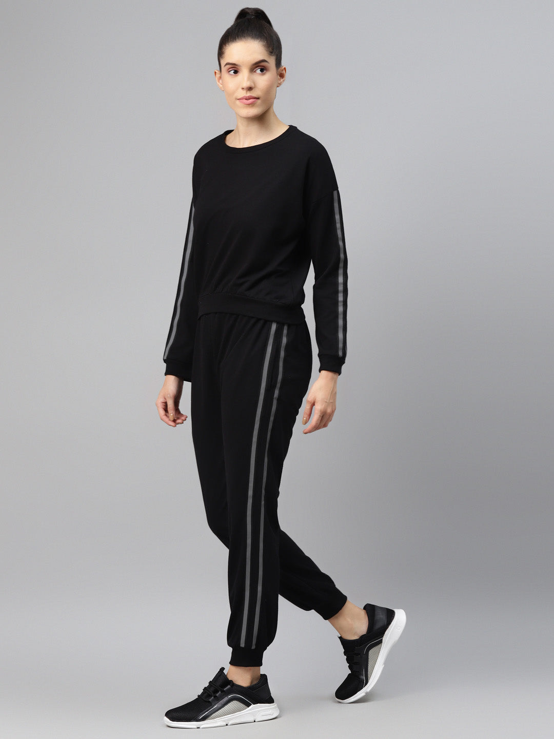 Laabha  Women Black Tracksuit With Reflector Tapes